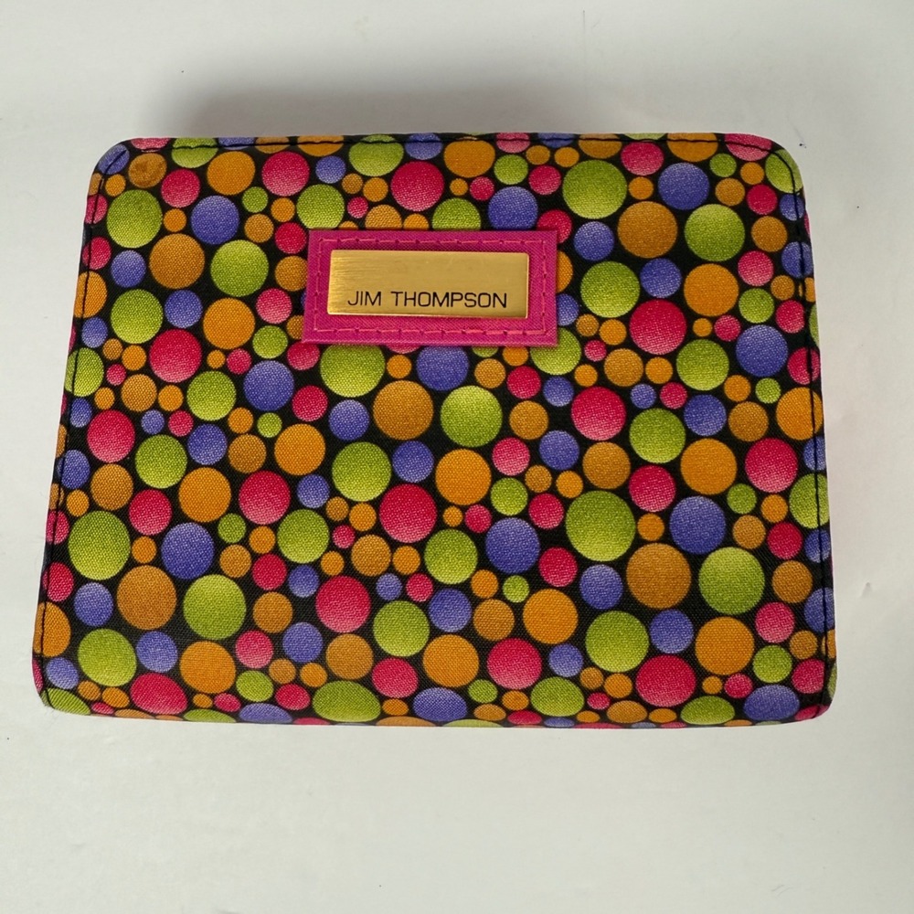 Jim Thompson Cosmetic Bag Womens Small Multicolor Excellent Polka Dot Silk Pouch